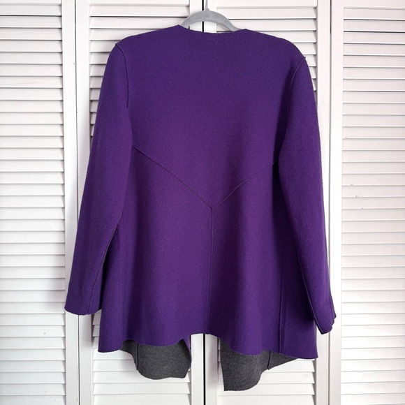 Eileen Fisher Merino Wool Felted Open Front Cardigan Sweater Purple Gray Large - Picture 4 of 7